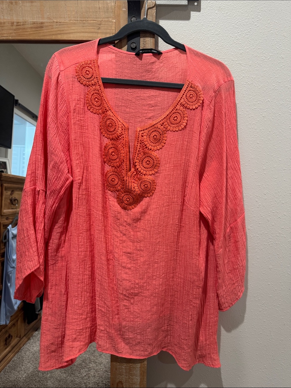 Zac & Rachel Coral Crochet-Trim Tunic gauze crepe flowy plus Blouse